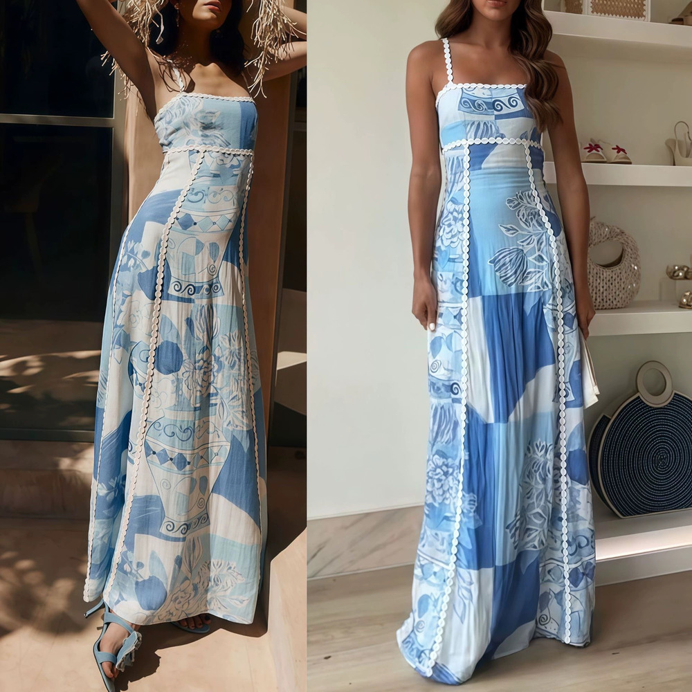 Zara Spring Summer Printed Spaghetti Strap Dress Casual Loose
